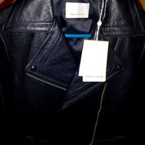 Rebecca Taylor Cropped Leather Jacket genuine lambskin bikers style